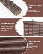32" W x 72" H Cordless Bamboo Roman Shades for Interior, Coffee - Image 6