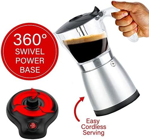 Brentwood TS-119S 550-Watt Cordless Electric Moka Pot Espresso Machine, 6-Servings (Silver) - Image 3