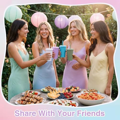 Honeydak 30 Pcs Reusable Plastic Tumbler with Lid&Straw,Glitter,Solid - Image 5