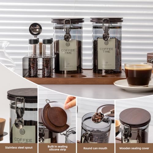 Light Blocking Glass Coffee Canister Set with Degassing Valve & Measuring Scoop for Coffee & Dry Food Storage - Image 5