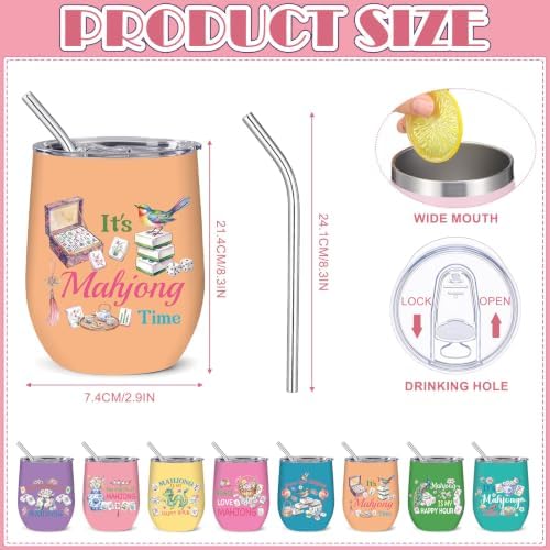 Patelai 4 Pcs 12oz Mahjong Tumbler with Lid 12oz,Chinoiserie - Image 2