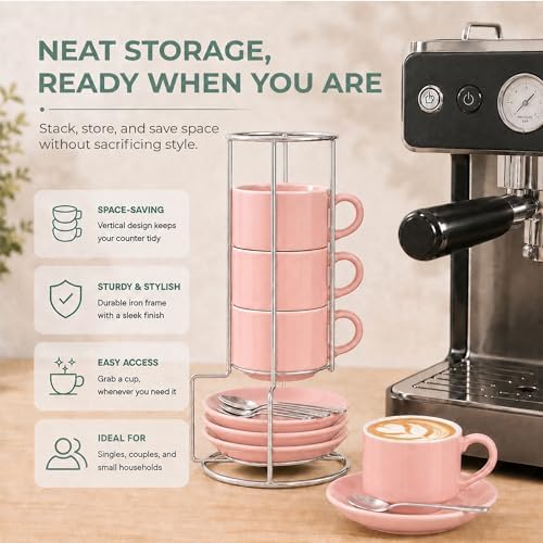 8 Ounce Cappuccino Cups Set of 4, Pink - Image 5