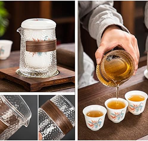 Clear Glass Teapot Tea Set with Removable Infuser Borosilicate Glass Tea Kettle, Includes 4 Ceramic Tea Cups and A Portable Travel Bag,Style 3,Style 7 - Image 7