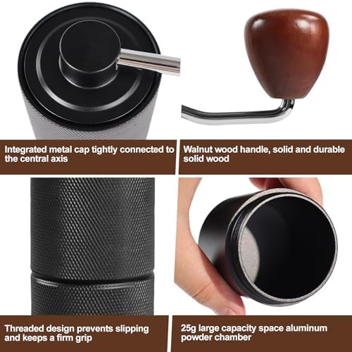Manual Coffee Grinder Detachable Stainless Steel Conical Burr Aluminum Coffee Bean Grinder Black with 2 Cup Stovetop Espresso Maker Stainless Steel Moka Pot Stove Top Percolator Italian Coffee - Image 6