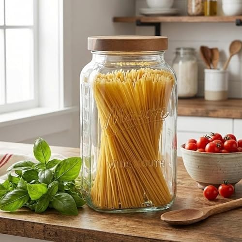 kitchentoolz 2 Gallon Glass Mason Jar with Airtight Wooden Lid – Wide Mouth Square Storage Container with Measurement Marks – Ideal for Pantry Organization, Dry Goods & Food Prep - Image 4