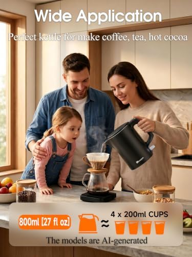 Small Electric Kettle 1000W Double Wall Stainless Steel 0.8L Water Boiler - Image 2