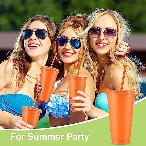 Amyhill 24 Pcs 24 oz Reusable Cups with Lids and Straws, Fluorescent Orange - Image 5