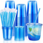tchrules 100 Set 12oz Blue Plastic Iced Coffee Cups with Lids and Straws by TCHRULESHOME