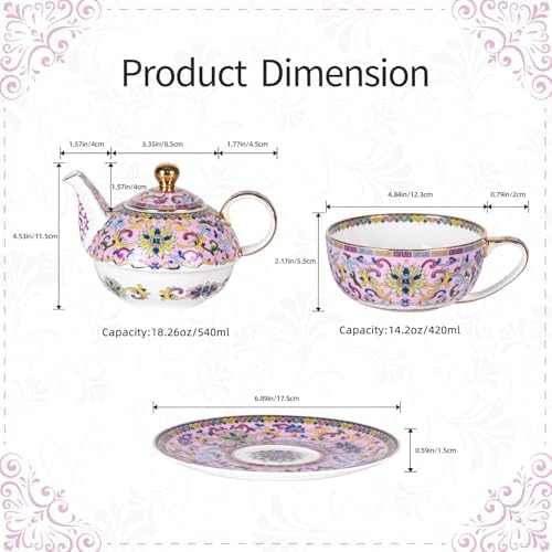 KAMMAK Tea for One Set, Ceramic Teapot, Bone China Tea Set, Cup and Saucer - Image 2