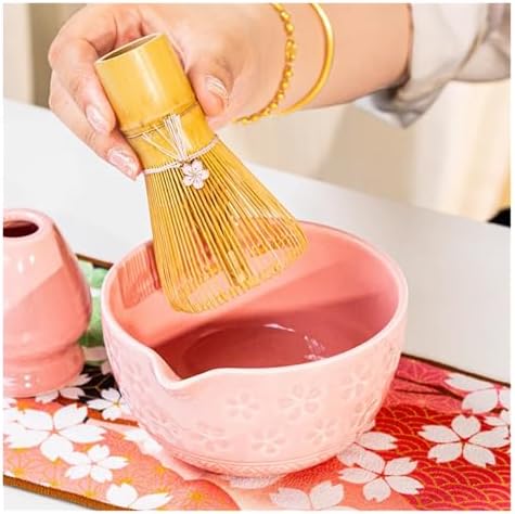 4 Pcs Matcha Set Kit With Spouted Bowl Bamboo Whisk Chasen(Matcha color 4 pcs) - Image 3