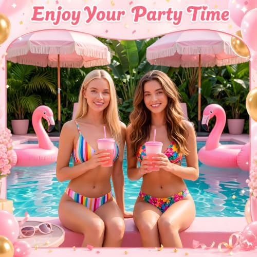 Honeydak 30 Pack Reusable Plastic Tumblers with Lids and Straws 12oz Colorful Cold Drink Cups Bulk Travel Mug Leak Proof Party Iced Coffee Cups for Summer Party Birthday Gift (No Glitter,Pink Lid) - Image 5