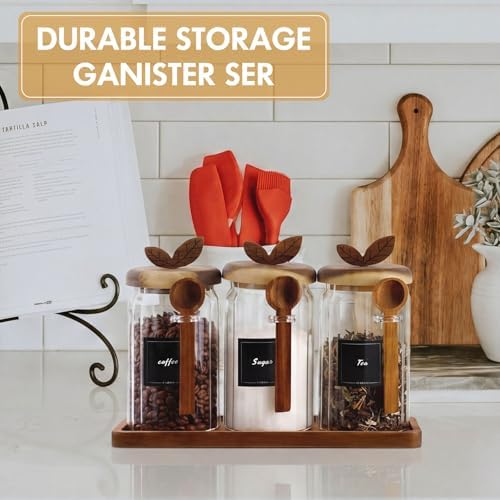 Suclain 3 Sets Glass Coffee Sugar Tea Canister Airtight with Lid - Image 5