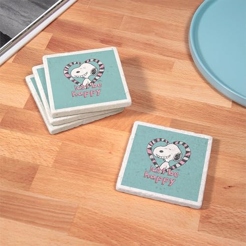 CafePress Snoopy Just Be Happy Full Bleed Tumbled Stone - Set of 4 Coasters Set of 4 - Image 3