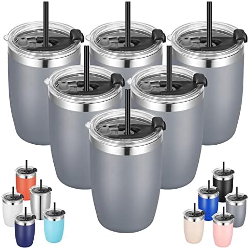 VEGOND Stainless Steel 12 oz Tumblers bulk Vacuum Insulated Double Wall Travel Tumbler with Lid and Straw Reusable Tumbler, Grey 6 pack by VEGOND
