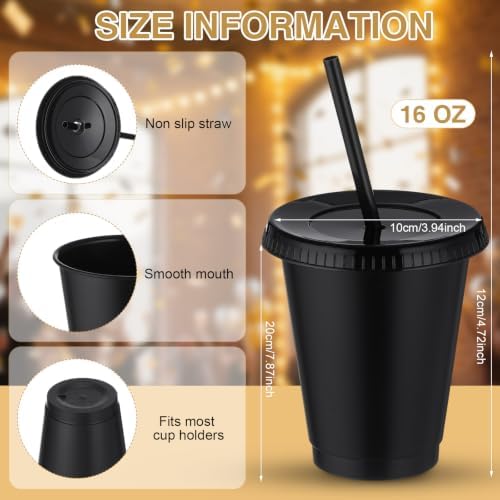 Sieral 45 Pack Reusable Plastic Cups with Lids Straws,Black Colors - Image 3
