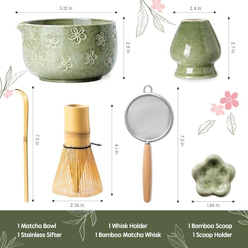 Matcha Whisk Set, Ceramic Matcha Set, 6 Pcs Matcha Kit Includes Matcha Bowl, Matcha Whisk with Holder, Bamboo Scoop, Scoop Rest, Sifter, Ceremonial Matcha Tea Set, Perfect Gifts, Green - Image 5