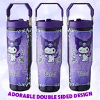 Get Trend Hello Kitty Sanrio Tumbler Stainless Steel with Straw 30oz Girls Teens Insulated Cup with Lids, Kuromi Travel Mug, Kawaii Gifts for Girls (Purple Kuromi) - Image 5