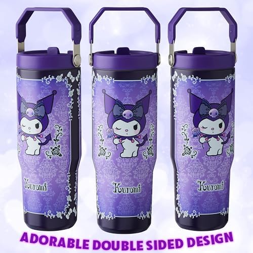 Get Trend Hello Kitty Sanrio Tumbler Stainless Steel with Straw 30oz Girls Teens Insulated Cup with Lids, Kuromi Travel Mug, Kawaii Gifts for Girls (Purple Kuromi) - Image 5