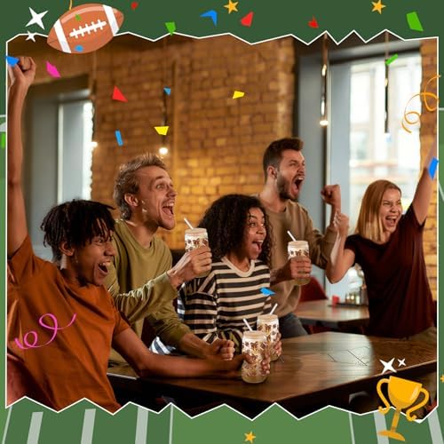 12 Pack 16 oz Football Glass Cups with Bamboo Lid and Straw - Image 5