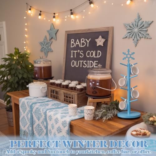 DoubleFill Christmas Tree Coffee Mug Holder 8 Hooks Snowflake Mug Holder for Countertop Snowflake Cup Rack Wood Christmas Tree Display for Kitchen Coffee Accessories - Image 4