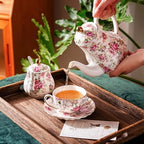 Agyiuns Tea Pot, Porcelain Teapot 37oz,tea pots for tea party,Tea Infuser Pots for Blooming loose Leaf Tea (White with flower) - Image 4