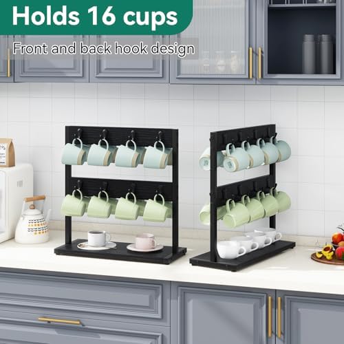 IBUYKE Coffee Mug Holder for Countertop,16 Hook Mug Tree,Black TBJ001B - Image 2