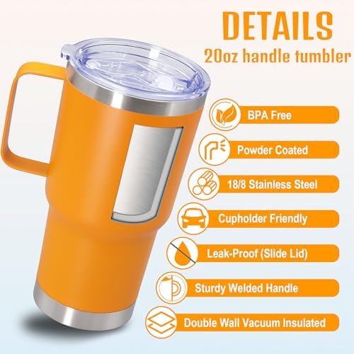20 oz Tumbler with Handle and Lid Insulated Travel Coffee Mug Orange 6P - Image 3