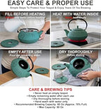 85 Oz XXL Green Bamboo Cast Iron Teapot, Enamel Interior, Infuser & Trivet - Image 6
