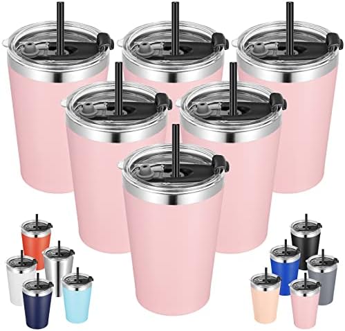 VEGOND 12oz Tumbler Stainless Steel Tumbler bulk Vacuum Insulated Double Wall Travel Tumbler with Lid and Straw Reusable Tumbler, Pink 6 Pack by VEGOND