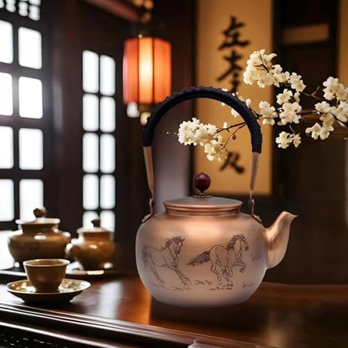 44oz SECHUDO Exquisite Pure Copper Tea Kettle without Coating, Copper Teapot with Tea Ball for Loose Leaf, Japanese Style Classic Tea Pot for Stovetop Safe, Horse Pattern(1300ml) - Image 7