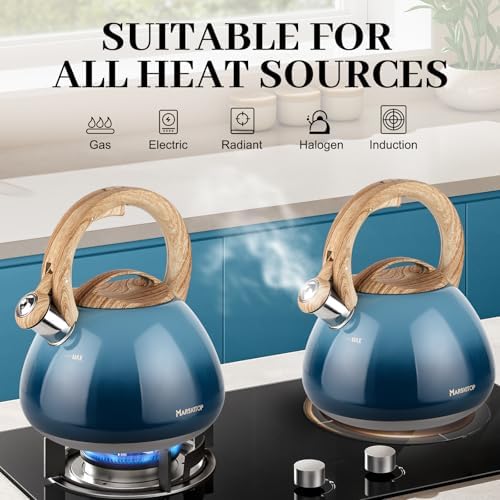 MARSKITOP Tea Kettle Stovetop Whistling, 2.6 Quart Tea Pot for Stove, Food Grade Stainless Steel Teapot for Stovetop with Anti-Hot Handle, Suitable for All Heat Sources, Blue - Image 6