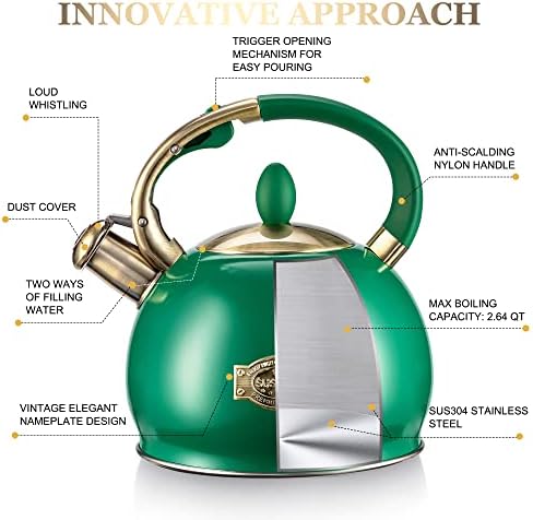 SUSTEAS Whistling Tea Kettle, 2.7QT Food-Grade Steel Teapot, Green - Image 2