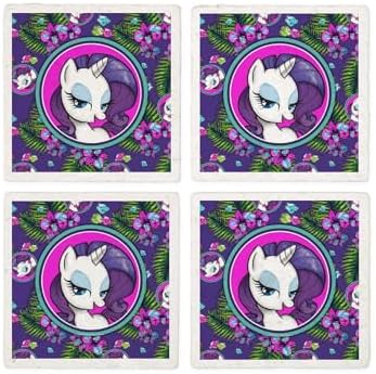CafePress MLP Rarity Tropical Tumbled Stone - Set of 4 Coasters Set of 4 w/holder - Image 4