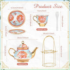 Zhehao 20 Pcs Porcelain Tea Set for Adult, with Metal Holder, Retro - Image 2