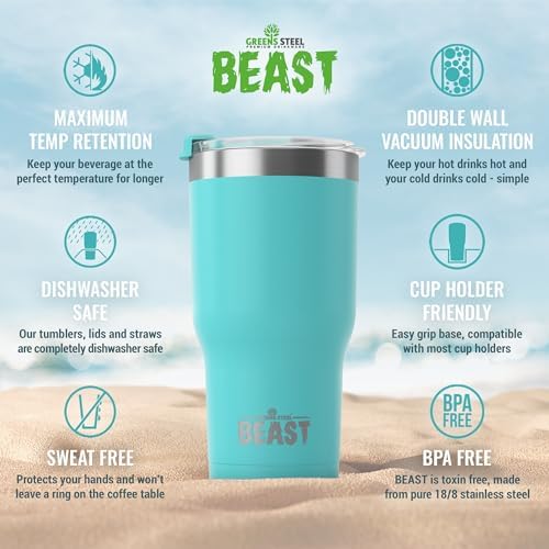 Beast 30 oz Tumbler Stainless Steel Vacuum Insulated Coffee Ice Cup Double Wall Travel Flask (Aquamarine Blue) - Image 6