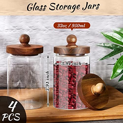 Gerrii 4 Pcs 32 oz Glass Jars with Acacia Wood Lids, Airtight Canisters - Image 2