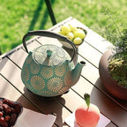 Cast Iron Teapot, 40oz Tea Kettle with Infuser for Stove Top, Sakura Design Japanese Tea Pot for Loose Leaf Coated with Enameled Interior, Silicone Handle 1200ml Green - Image 2