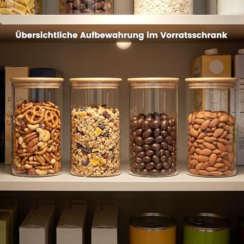 4-Pack Glass Storage Jars with Bamboo Lids, 1200ml Airtight Food Storage Containers, Clear Pantry Organizers and Storage Canisters Set for Cereal, Snack, Candy, Kitchen - Image 4