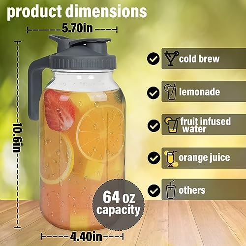 Cold Brew Coffee Maker, Iced Tea Maker, 64 Oz(2 Quart) Wide Mouth Glass Mason Jar Pour Spout Lid with Stainless Steel Filter for Iced Coffee, Ice Lemonade, Fruit Drinks - Image 3