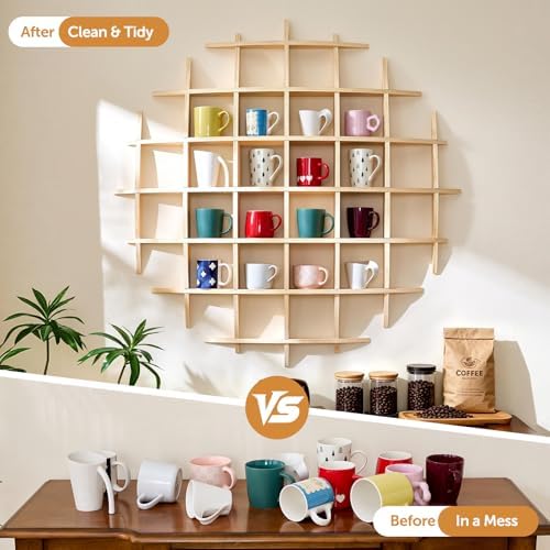 46 x 46 Inch Oversize Wooden Coffee Mug Display Shelf for Wall - Image 5