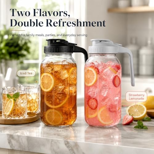 2 Pack 64 oz Glass Pitcher with Lid, Glass Half Gallon Jug for Fridge - Image 3