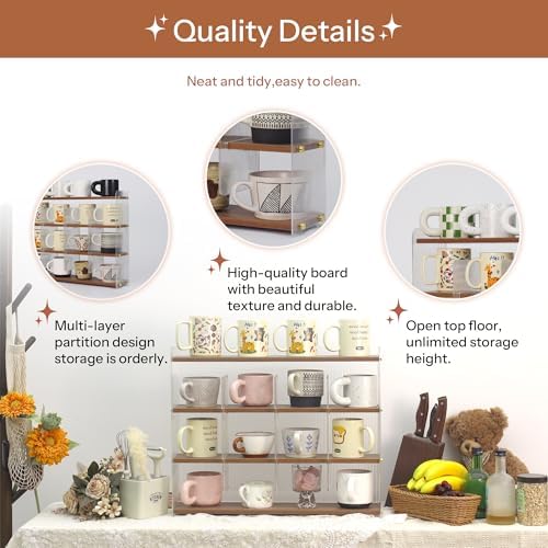 Mug Shelf 4-Tier Walnut Coffee Cup Displays,Kitchen Spice Storage - Image 5