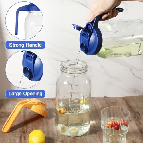 3 Pack Glass Mason Jar Pitcher with Pour Spout Lid, 64OZ Leak-proof Wide Mouth Jugs for Cold Brew Coffee, Breast Milk Storage, Water, Lemonade, Leak Proof - Image 3