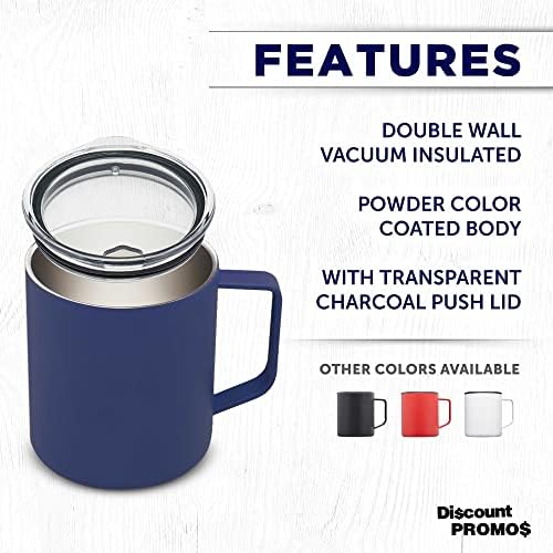 DISCOUNT PROMOS Kenai Powder Coated Travel Mugs 13.5 oz. Set of 6, Bulk Pack - Double Wall, Perfect for Coffee, Hot Cocoa, Other Hot & Cold Beverages - Blue - Image 2