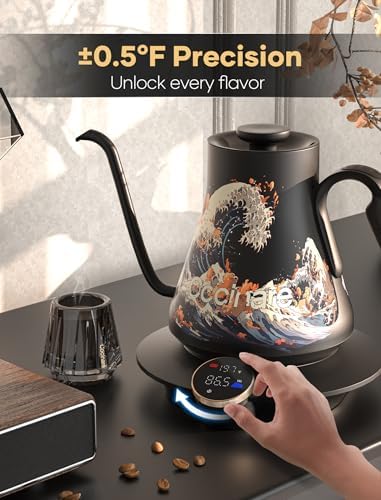 Cocinare Wave Gooseneck Electric Kettle & Pour Over Coffee Set, ±0.5°F Temperature Control, 1500W 0.9L Kettle, Coffee Dripper, 550 ml / 18.6 oz Server & 2 Tasting Cups - Image 4