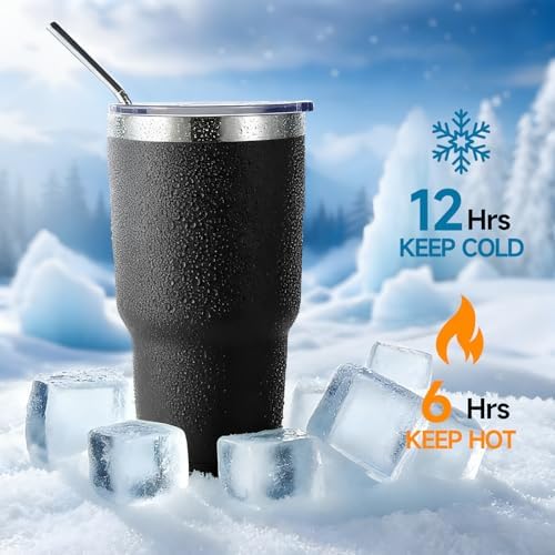 Volhoply 30oz Insulated Tumbler with Lid and Straw, Double Wall Inner & Outer 304 Stainless Steel Tumblers Bulk, Powder Coated Coffee Cup for Office, Home, Travel (Black,12 Pack) - Image 4