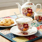 Pumtus Tea Cups and Saucers Set of 6, 8 OZ Vintage Ceramic Teacups with Spoon, Floral Rose British Coffee Mug, Elegant Bone China Cup Gift Set for Cappuccino, Espresso, Latte, Afternoon Tea Party - Image 5