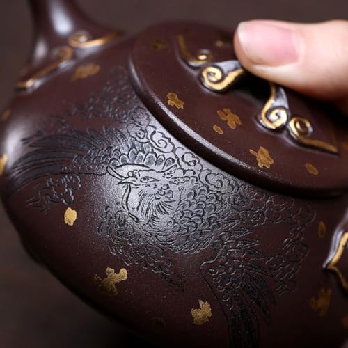 Kettle Teapot Vintage Engraved Fenglaiyi Gold-Painted Stone Scoop Teapot Office Tea Infuser Portable Water Teapot - Image 3