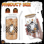 8 Pcs Halloween Ghost Glass Cups with Lids and Straws, 16 oz, Western - Image 3
