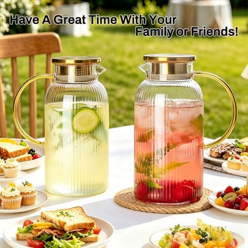 Buaic 2 PACK Glass Pitcher with Lid, 68 oz Glass Carafe with Silicone Base - Image 4